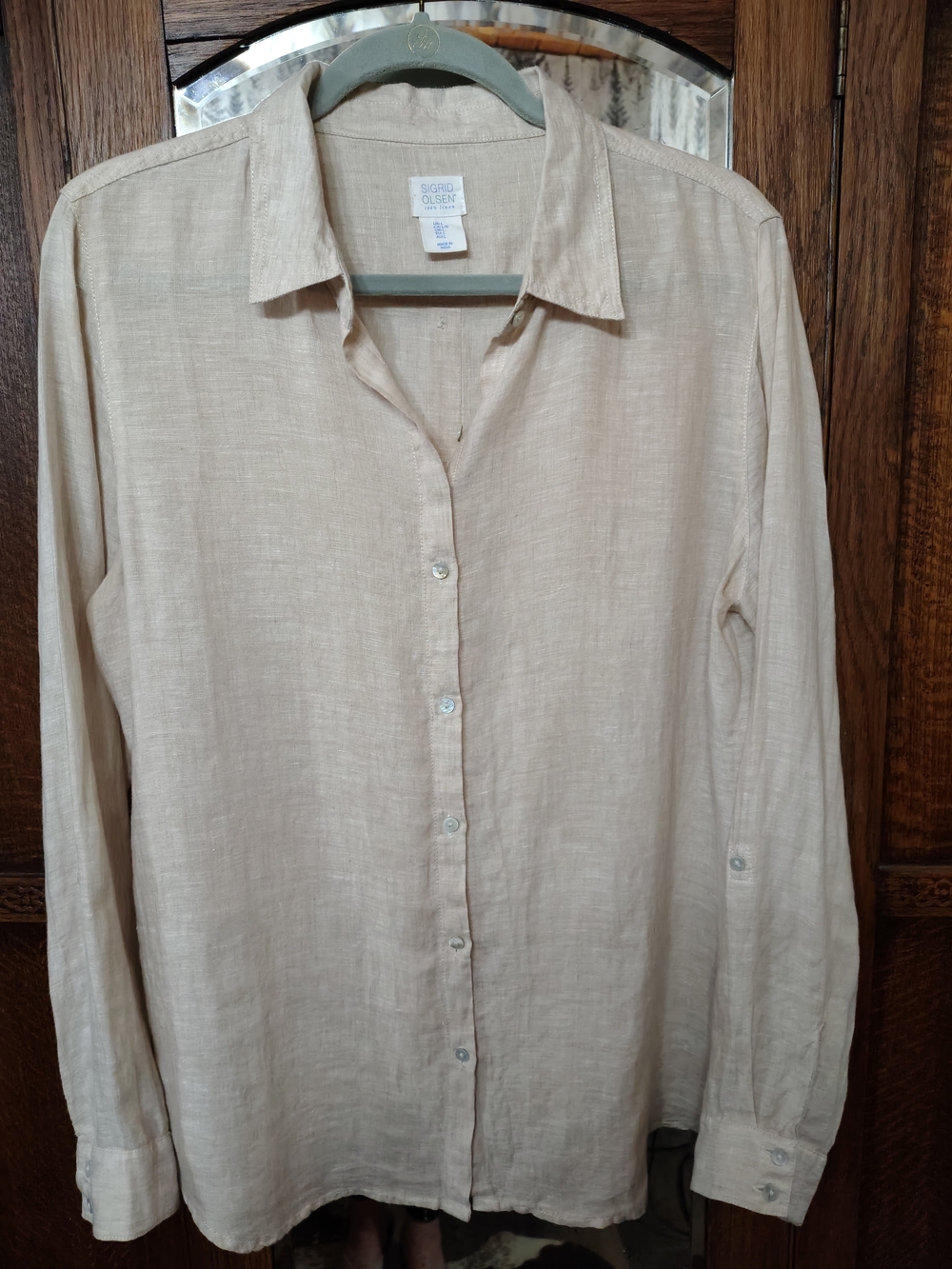 Sigrid Olsen Woman's Linen Button-Down Shirt — Beige